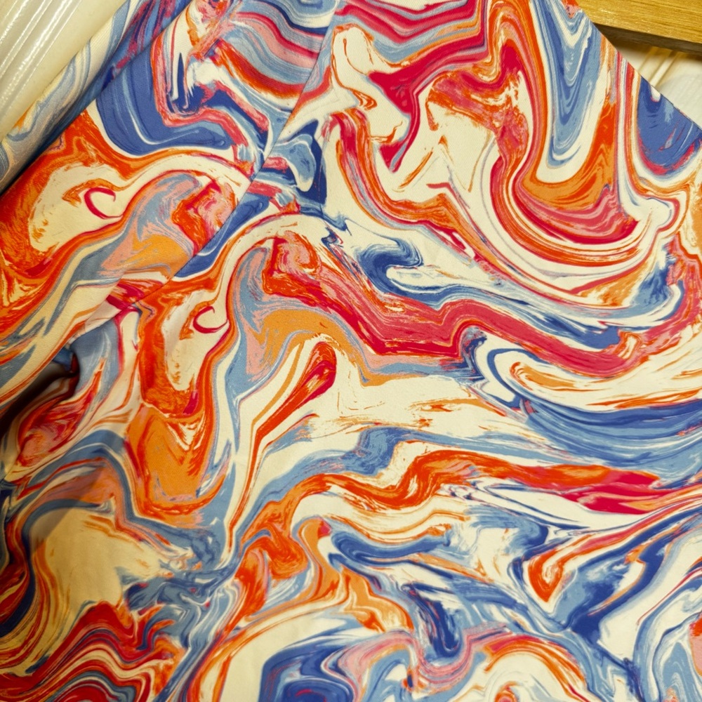 J.McLaughlin Catalina Cloth Fabric Marble Print Top S Blue Pink Orange Stretch - Picture 10 of 11